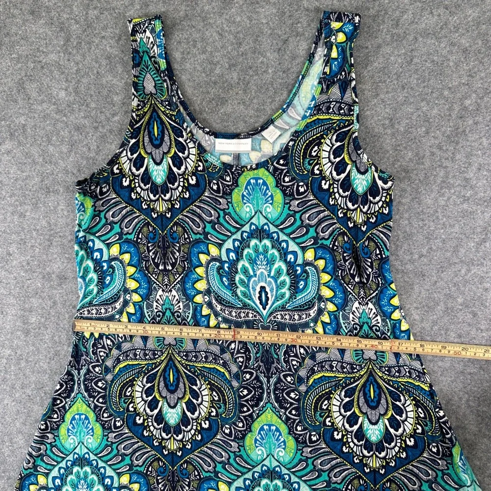 New York & Company Womens High Low Tank Dress M Blue Paisley Stretch Jersey